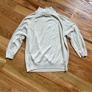Light Cream Ribbed Mock Neck Sweater - 100% Silk